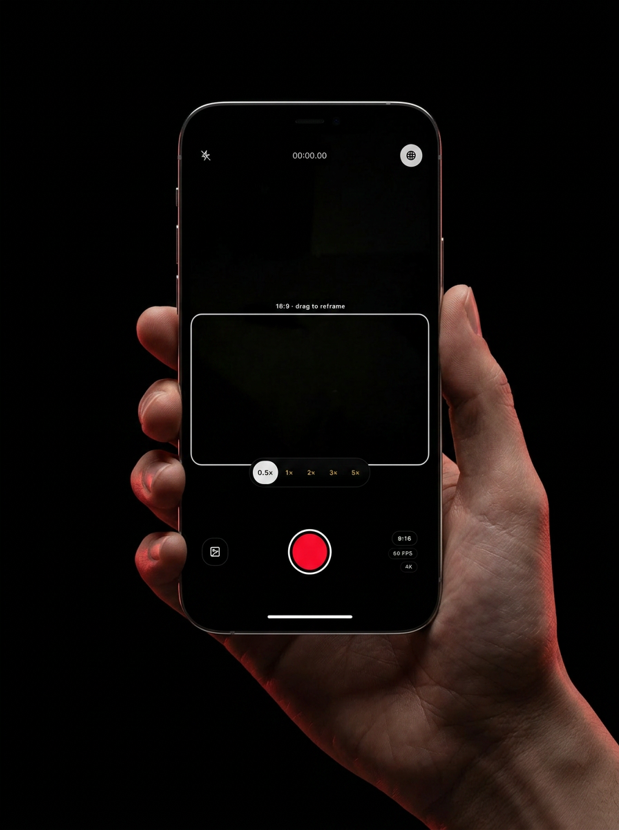One Take recorder running on a smartphone, framed in dramatic studio lighting